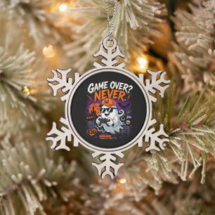 Game Over Never Funny Gamer Ghost Halloween Snowflake Pewter Christmas Ornament
