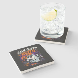 Game Over Never Funny Gamer Ghost Halloween Stone Coaster