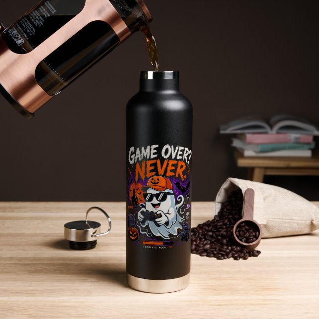 Game Over Never Funny Gamer Ghost Halloween Water Bottle (Coffee (Rotated))