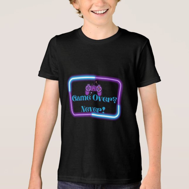Game Over? Never! – Retro Neon Gaming Tri-Blend Shirt (Front)