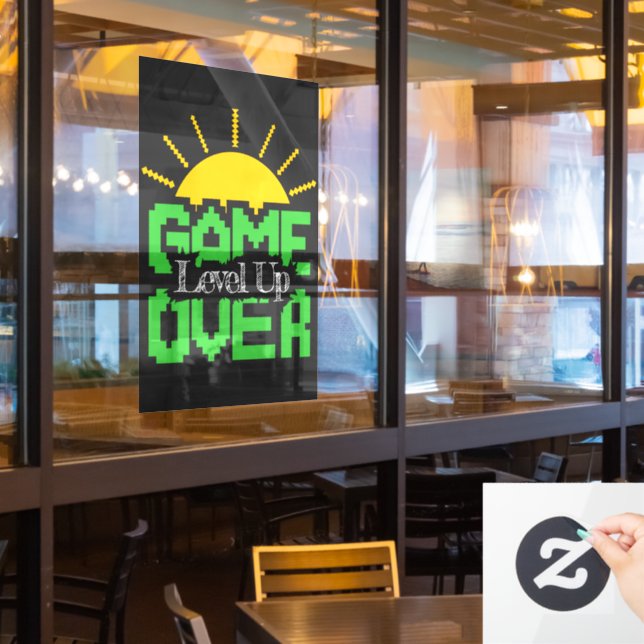 Game Over: Revive Old Games, Level Up Your Game Window Cling (Restaurant Window)