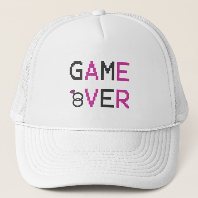 Game over ring wedding trucker hat (Front)