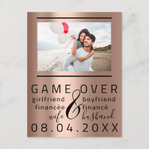 Game Over Skinny Funny Save The Date Couple Photo Postcard