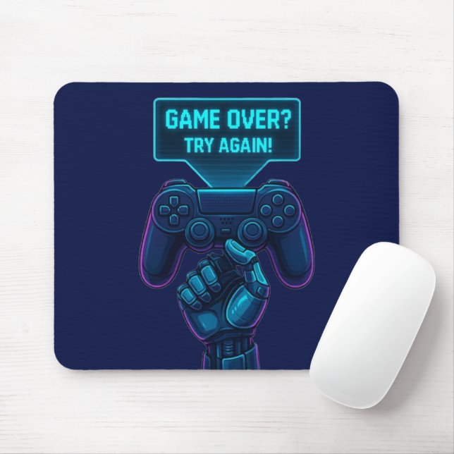 Game Over? Try Again! – Cool Futuristic Gamer  Mouse Mat (With Mouse)