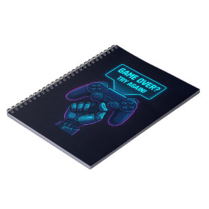 Game Over? Try Again! Futuristic Gamer Spiral Notebook