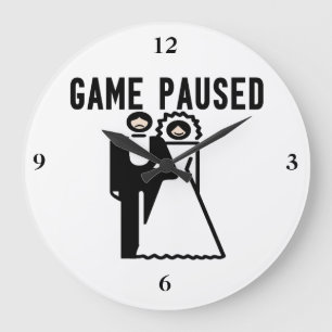 Game Paused Bride & Groom Large Clock