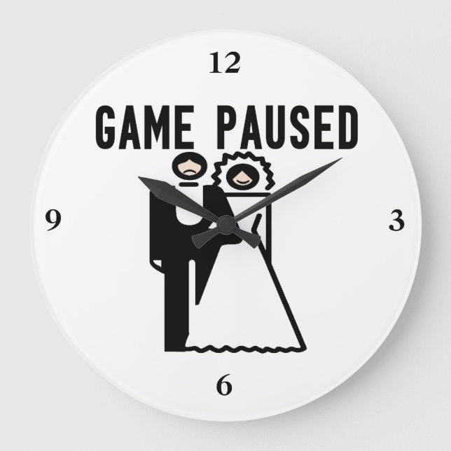 Game Paused Bride & Groom Large Clock (Front)