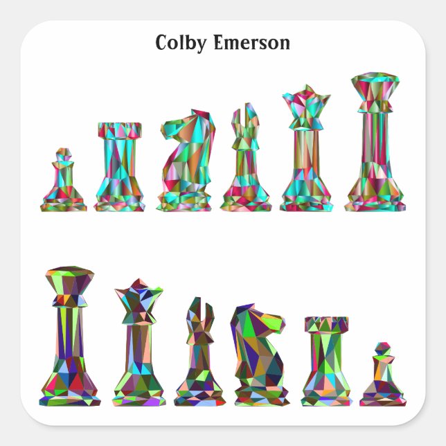 Game Players Rainbow Colour Chess Pieces Club Square Sticker (Front)