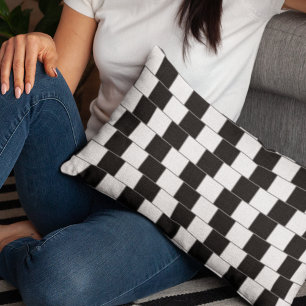 Game Room Chechered Pattern Black & White Illusion Lumbar Cushion
