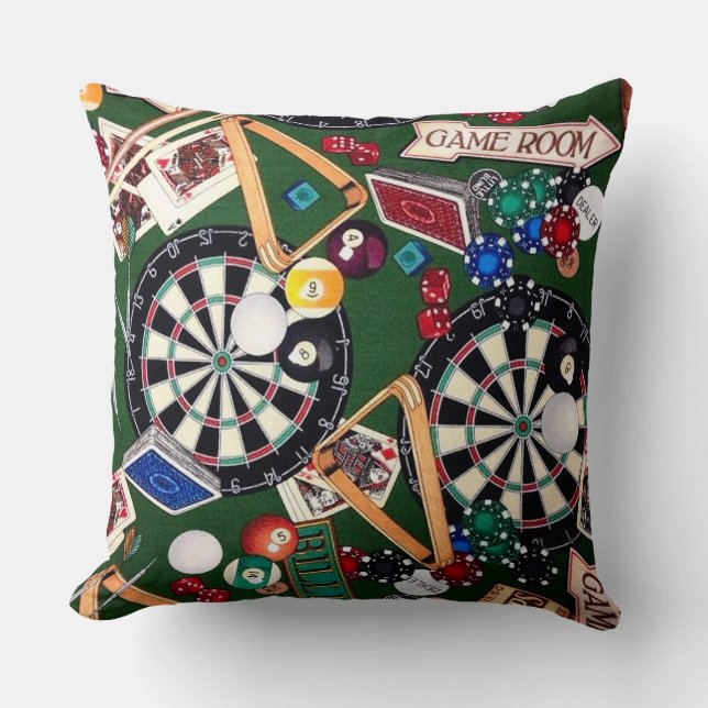 Game Room Darts Billiards Cards Throw Pillow (Front)