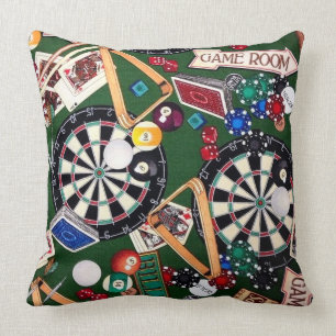 Game Room Darts Billiards Cards Throw Pillow