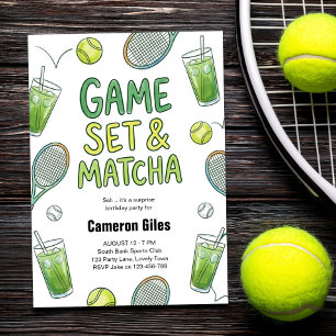 Game Set and Matcha Tennis Surprise Birthday Invitation