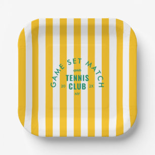 Game Set Match Après Tennis Club Yellow Stripe Paper Plate
