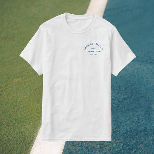 Game Set Match Blue Crest  Mens Tennis Whites T-Shirt