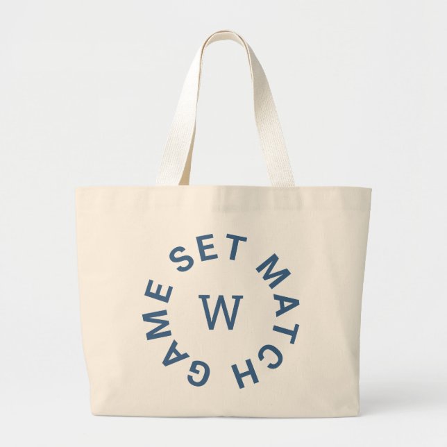Game Set Match Blue Monogram Tennis Large Tote Bag (Front)