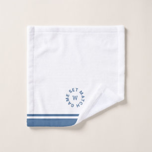 Game Set Match Monogram Blue Stripe Tennis Face Wash Cloth