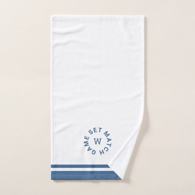 Game Set Match Monogram Blue Stripe Tennis Hand Towel (Hand Towel)