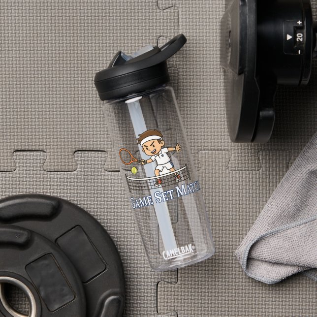 Game Set Match Tennis Cartoon Design Water Bottle (Gym (Rotated))