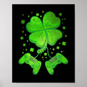 Game Shamrock St Patricks Day Gamer Boys Men Poster