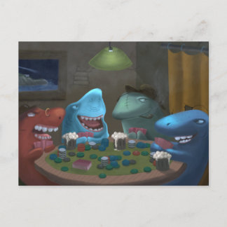 Game Sharks Playing Poker Postcard
