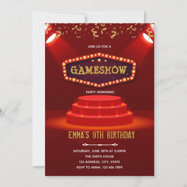 Game show red carpet party invitation (Front)