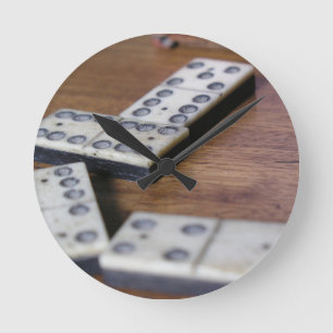 Game Table Domino Dominoes Wood Old Vintage Play Round Clock