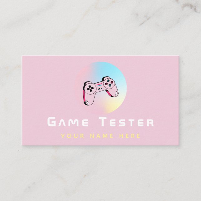Game Tester Developer Holographic Controller Girly Business Card (Front)