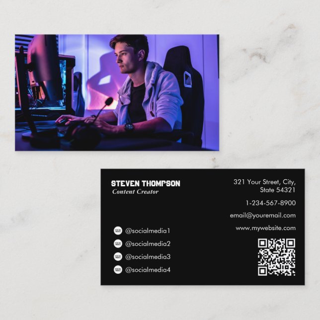 Game Tester Gamer Content Creator Full Photo Business Card (Front/Back)