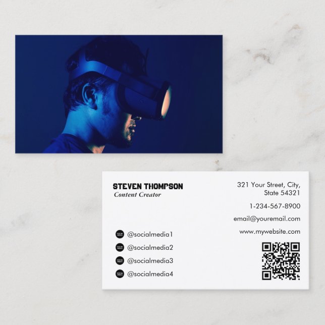 Game Tester Gamer Content Creator Full Photo White Business Card (Front/Back)