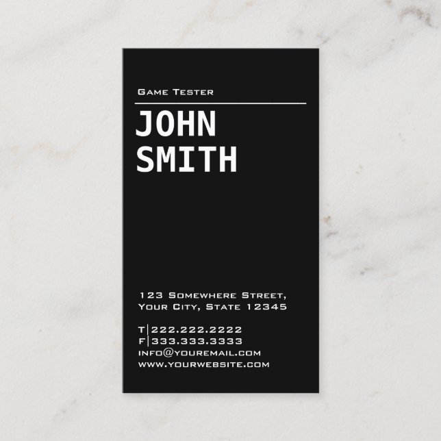Game Testing Simple Black Business Card (Front)