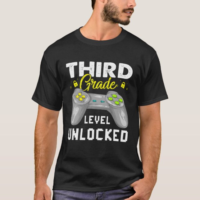 Game Third Grade Level Unlocked Back To School Vid T-Shirt (Front)