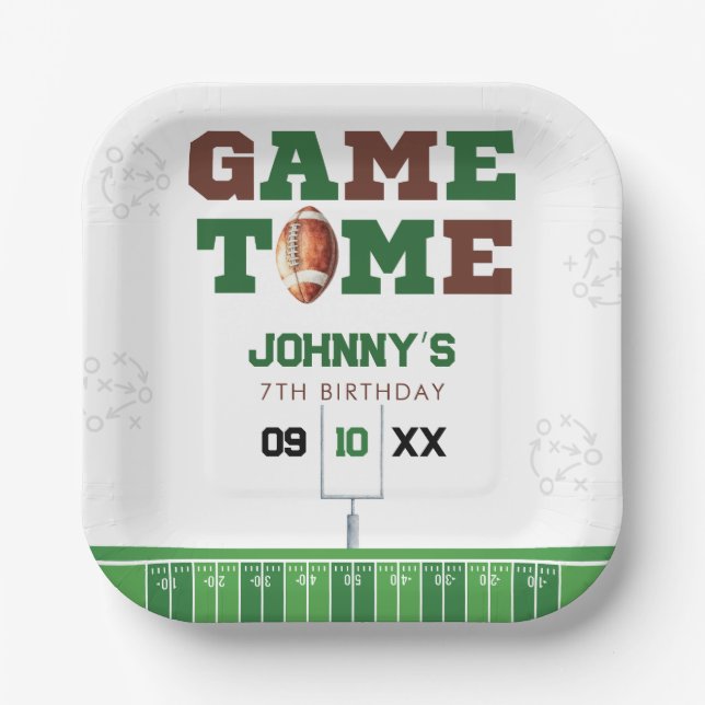 Game Time American Football Birthday Paper Plate (Front)