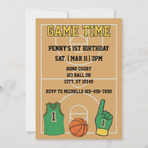 Game Time, Basketball 1st Birthday Invitation