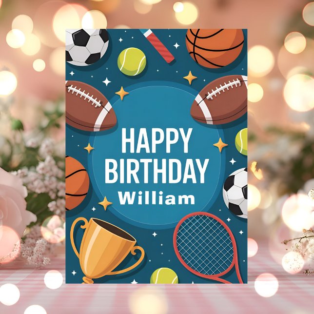 Game Time Blue Sports Birthday Party Card (Creator Uploaded)