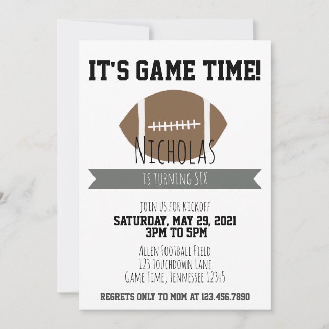 Game Time Football Birthday Invitation (Front)