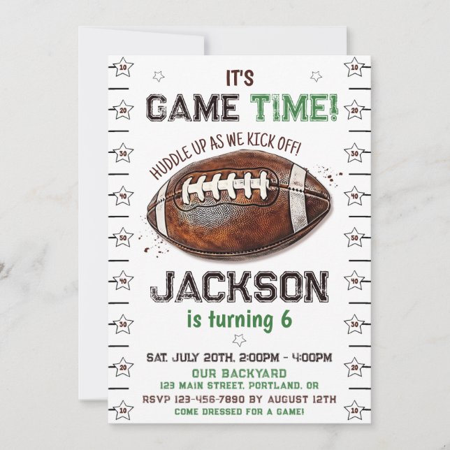Game time football birthday invitation for a boy (Front)