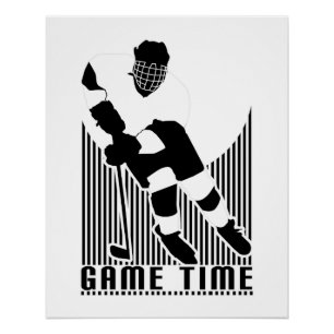 Game Time Hockey Player Black White Action Sports  Poster