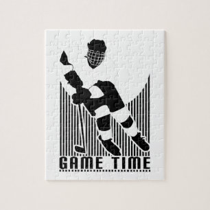 Game Time Hockey Player Black White Sports Jigsaw Puzzle