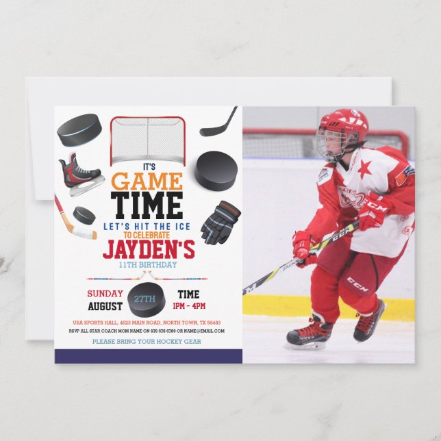 Game Time Ice Hockey Sports Photo Birthday  Invitation (Front)