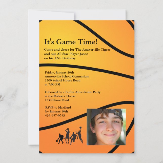 Game Time Photo Basketball Invitation (Front)
