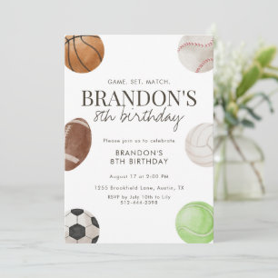 Game Time Sports Ball 8th Birthday Party for Boys Invitation
