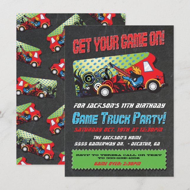 Game Truck Party Invitations (Front/Back)