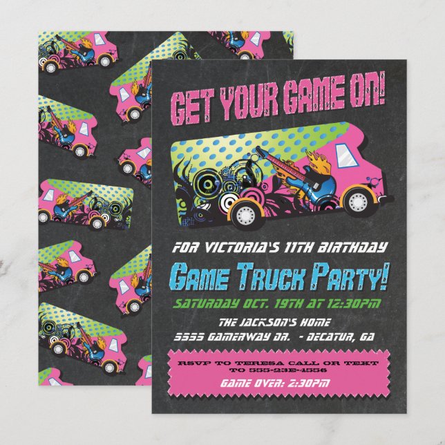 Game Truck Party Invitations (Front/Back)