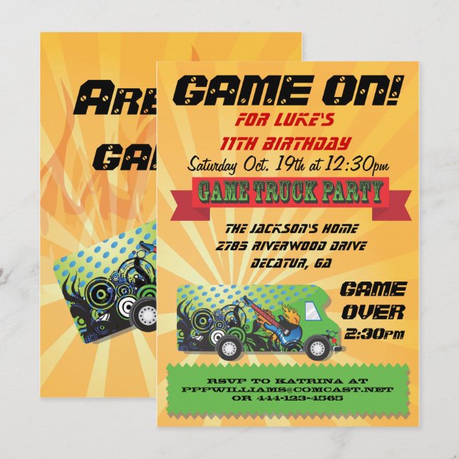 Game Truck Party Invitations (Front/Back)