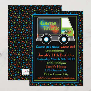 Game Truck, Video Game Birthday Party Invitation