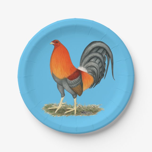 Gamecock Blue Red Rooster Paper Plate (Front)
