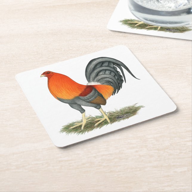 Gamecock Blue Red Rooster Square Paper Coaster (Angled)