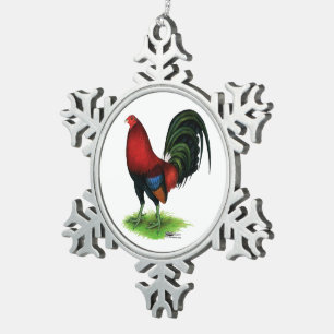 Gamecock: Dark Red Snowflake Pewter Christmas Ornament
