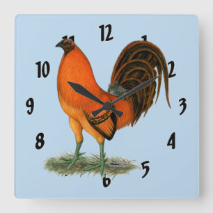 Gamecock Ginger Red Rooster Square Wall Clock