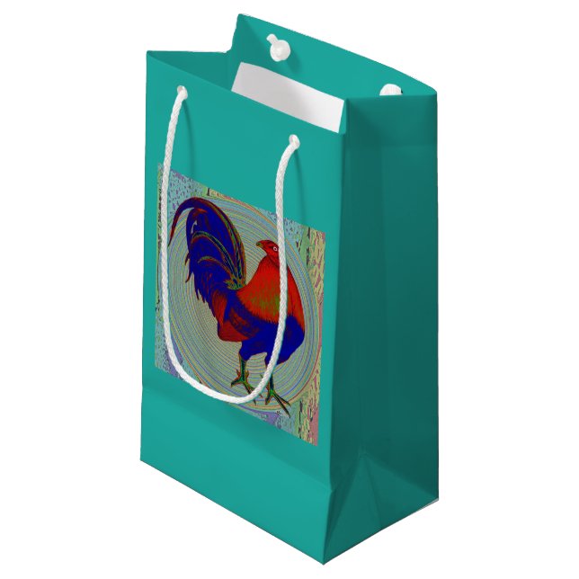 Gamecock:  Impressionist Rooster Small Gift Bag (Front Angled)